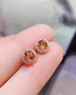 Natural Citrine Round Halo Earrings