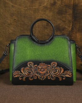 Top-grain cowhide handbag, women’s crossbody bag, embossed hand-painted vintage European and American cross-border foreign trade wholesale one-piece dropshipping