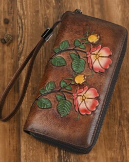 Vintage new zipper bag, women’s long wallet, genuine leather clutch, multi-card compartment, anti-theft and high-end European and American fashion