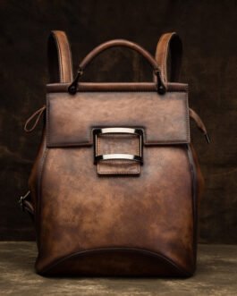 Vegetable-tanned leather women’s bag, top layer cowhide leather backpack, women’s retro hand-wiped color hand-to-hand cross-body cross-body backpack