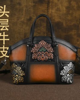 Top-grain cowhide vintage embossed women’s handbag, single shoulder crossbody bag, cross-border genuine leather tote bag, high-end feel, large capacity