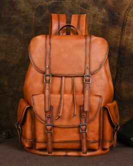 Men’s backpack imported tree tall leather vintage top-grain cowhide casual backpack, vegetable-tanned leather business laptop travel bag