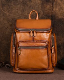 Men’s top layer cowhide backpack leather backpack travel computer bag multi-function multi-compartment large capacity high-end feeling
