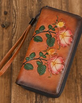 Vintage new zipper bag, women’s long wallet, genuine leather clutch, multi-card compartment, anti-theft and high-end European and American fashion