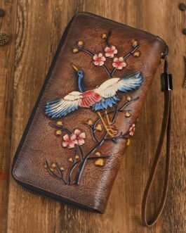 New leather anti-theft brush wallet women’s hand-polished color retro zipper wrap top layer cowhide clutch bag women’s European and American style