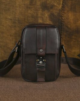 2026 New Genuine Leather Men’s Vertical Vintage Fashion Versatile Commuter Crossbody Bag Casual Small Bag Single Shoulder Bag