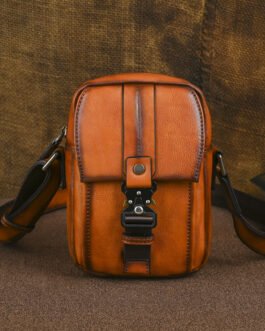 2026 New Genuine Leather Men’s Vertical Vintage Fashion Versatile Commuter Crossbody Bag Casual Small Bag Single Shoulder Bag