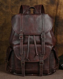 Men’s backpack imported tree tall leather vintage top-grain cowhide casual backpack, vegetable-tanned leather business laptop travel bag